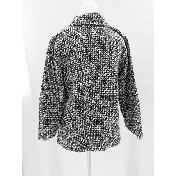 Chicos Chunky Knit Collared Button Up Jacket Blazer Black White Size 1 Medium - Picture 2 of 8